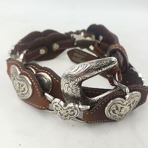 Tony Llama Western Cowboy Belt Embellished Hearts Buckle Women’s Size 34